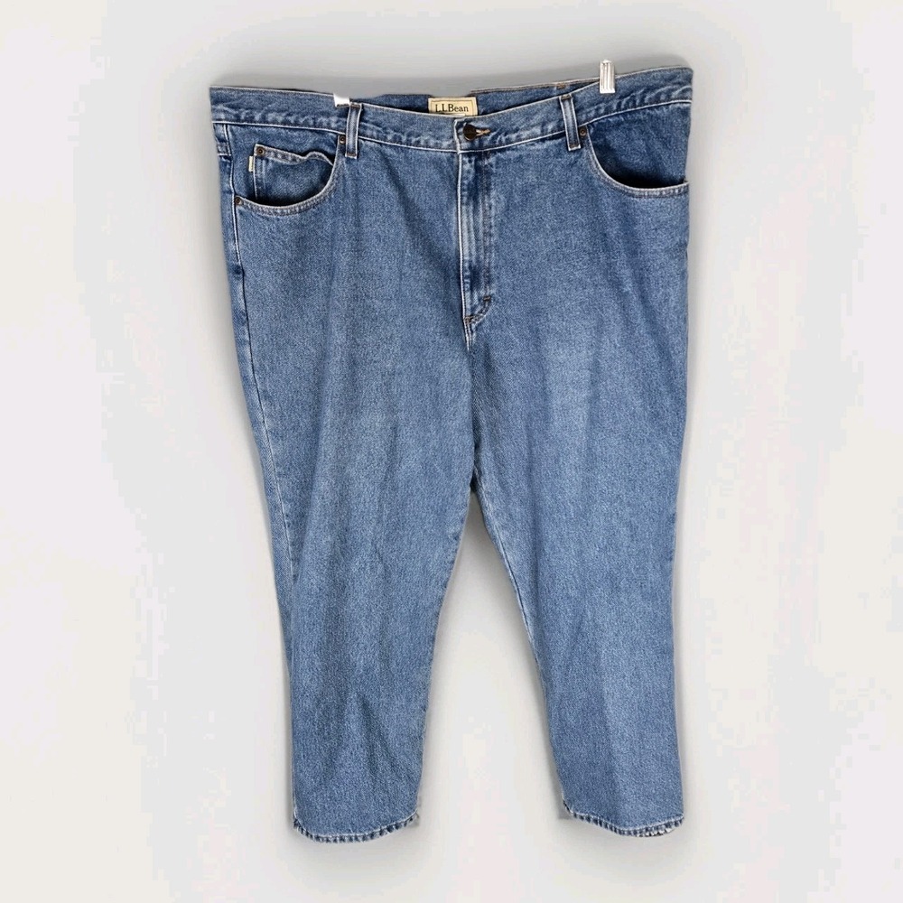 LL Bean Classic Fit Flannel Lined Jeans Mens 44x30 Blue Denim Plaid Lining